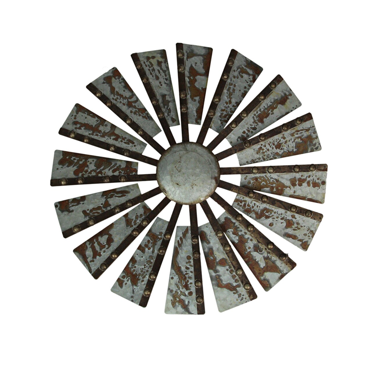 Antiqued Galvanized Metal Windmill Wall Hanging 21 Inch Diameter